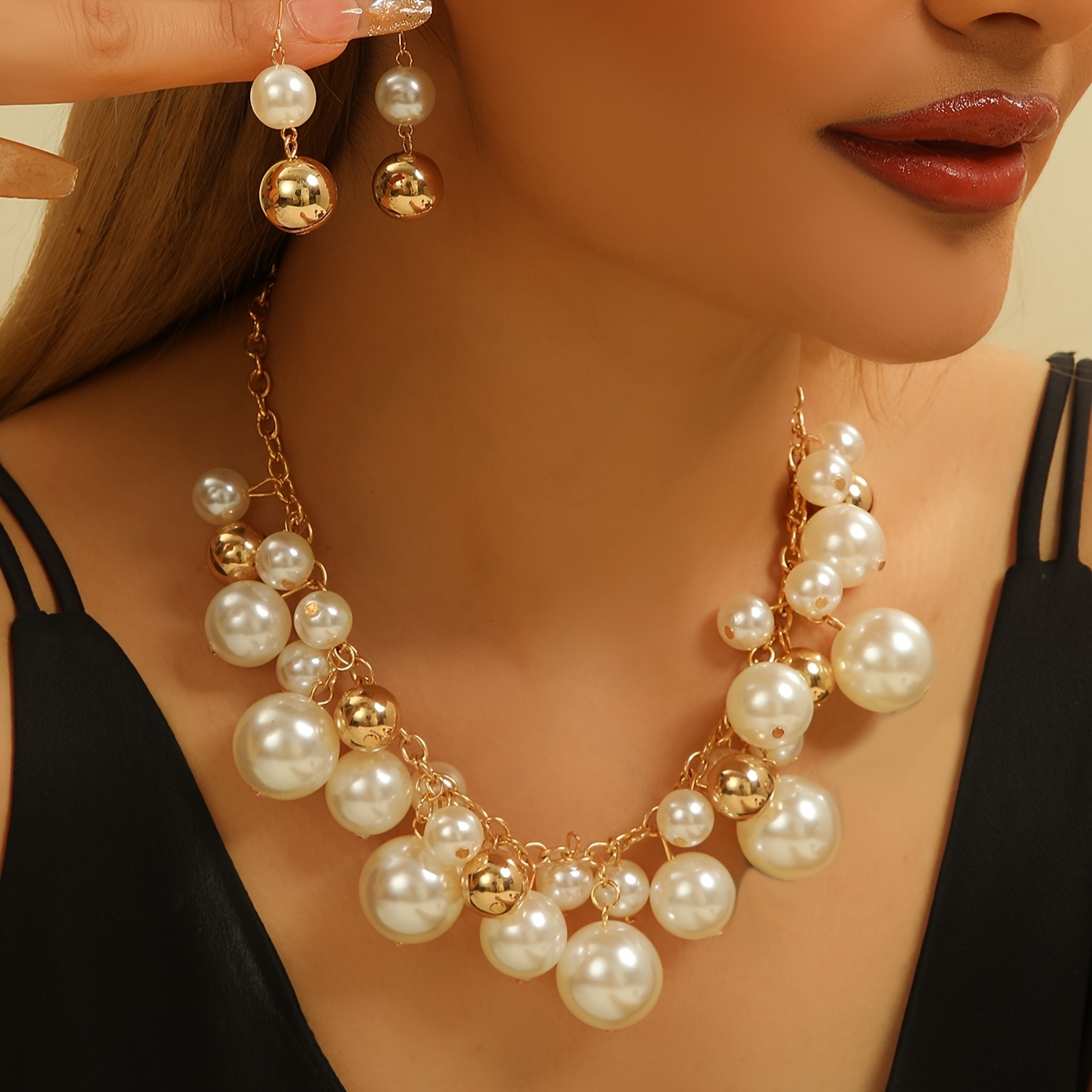 Faux Necklace & Earring Set - Stylish Sweater Chain Accessories